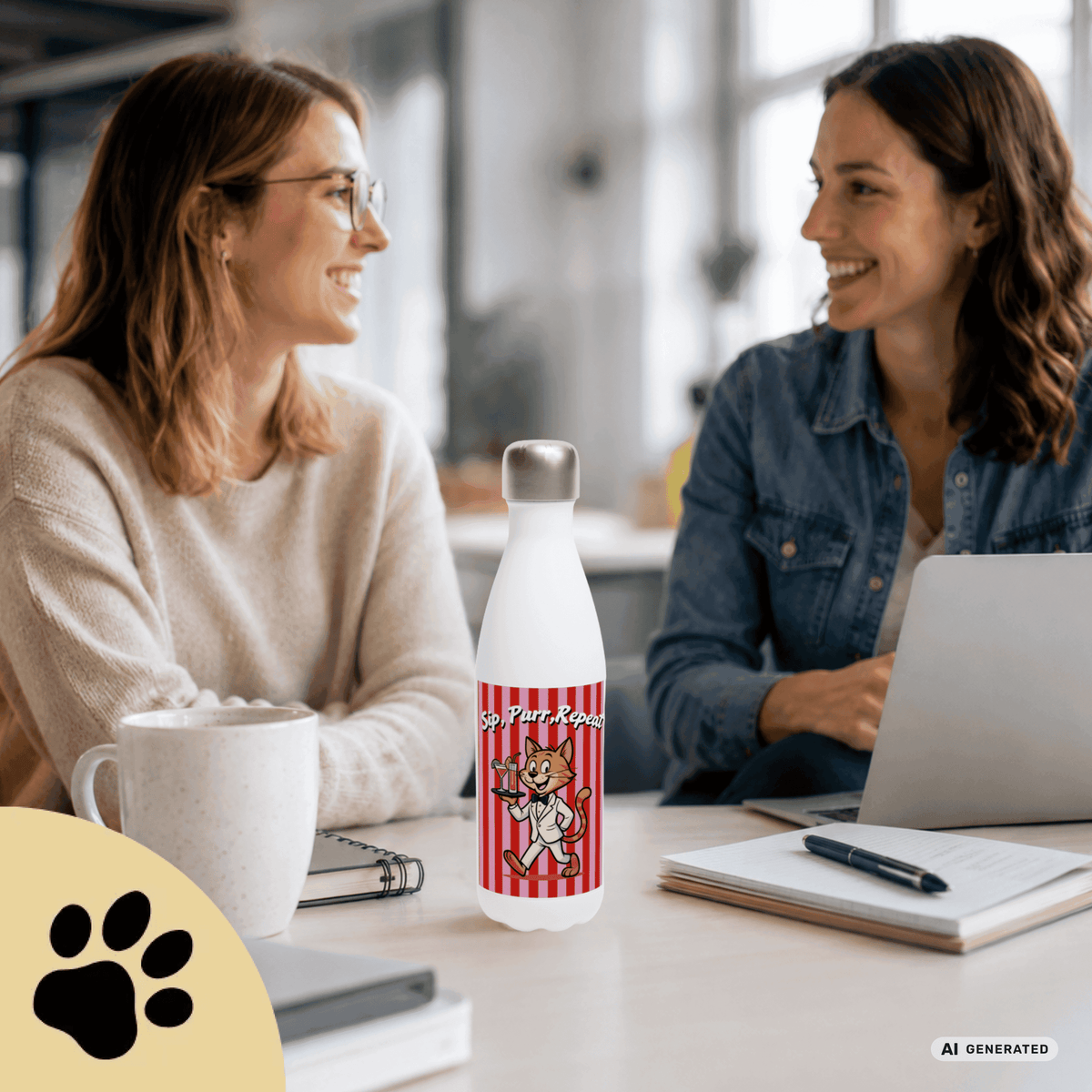 🐱💧 Katzen Trinkflasche "Sip, Purr, Repeat" | Isolierflasche 500 ml | Lustiges Geschenk für Katzenliebhaber - Sunbeamstore