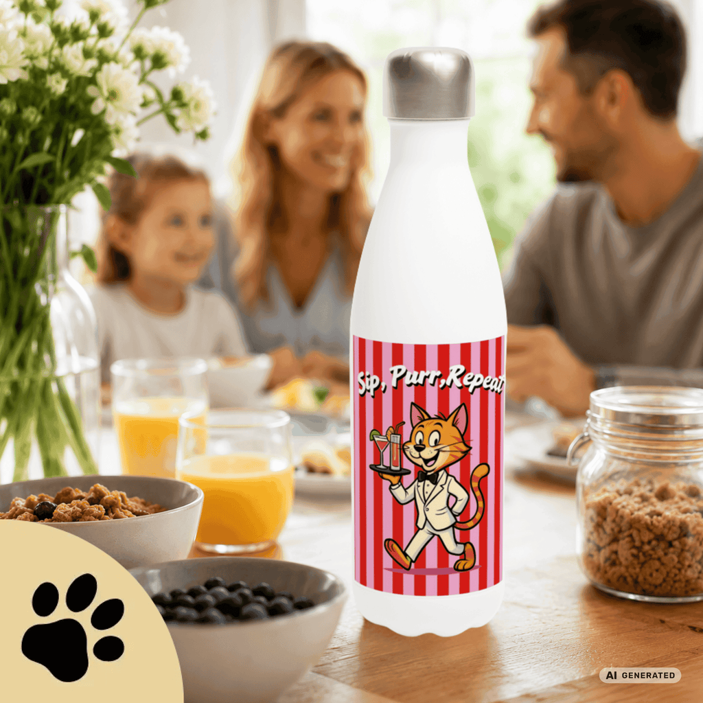 🐱💧 Katzen Trinkflasche "Sip, Purr, Repeat" | Isolierflasche 500 ml | Lustiges Geschenk für Katzenliebhaber - Sunbeamstore