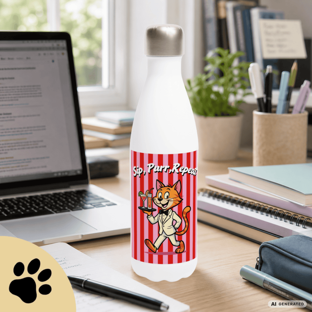 🐱💧 Katzen Trinkflasche "Sip, Purr, Repeat" | Isolierflasche 500 ml | Lustiges Geschenk für Katzenliebhaber - Sunbeamstore