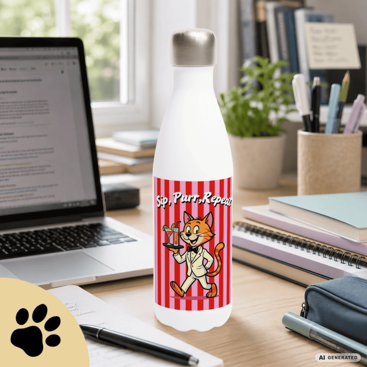 🐱💧 Katzen Trinkflasche "Sip, Purr, Repeat" | Isolierflasche 500 ml | Lustiges Geschenk für Katzenliebhaber - Sunbeamstore