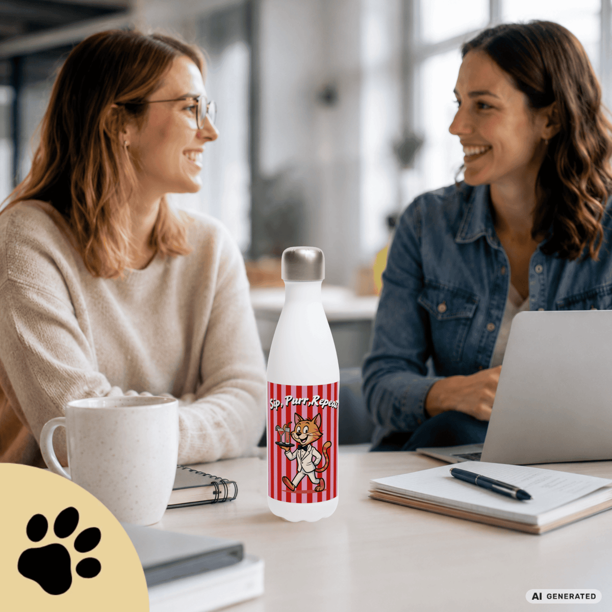 🐱💧 Katzen Trinkflasche "Sip, Purr, Repeat" | Isolierflasche 500 ml | Lustiges Geschenk für Katzenliebhaber - Sunbeamstore