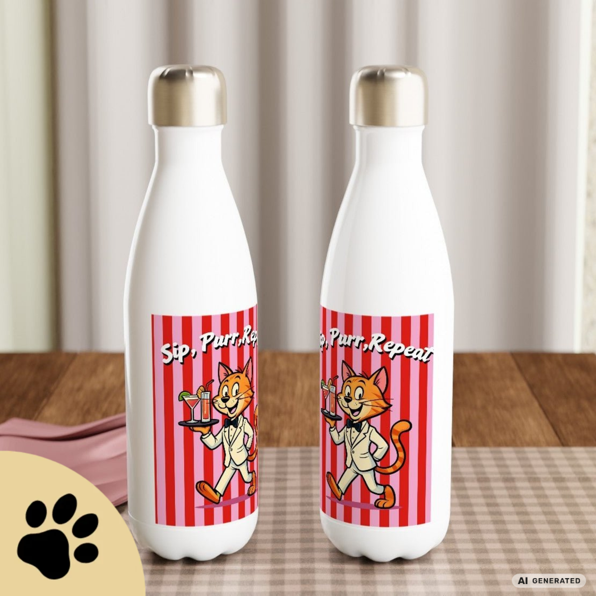🐱💧 Katzen Trinkflasche "Sip, Purr, Repeat" | Isolierflasche 500 ml | Lustiges Geschenk für Katzenliebhaber - Sunbeamstore