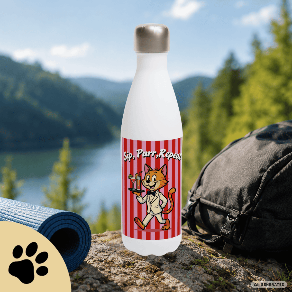 🐱💧 Katzen Trinkflasche "Sip, Purr, Repeat" | Isolierflasche 500 ml | Lustiges Geschenk für Katzenliebhaber - Sunbeamstore