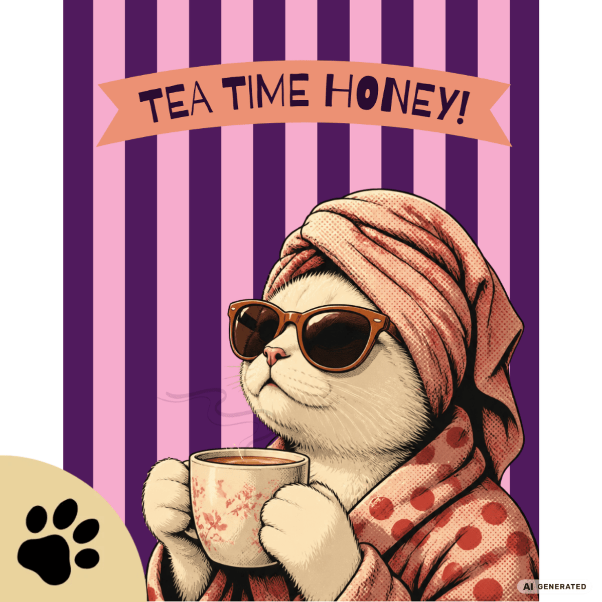 🫖🐱 Katzen Trinkflasche "Tea Time Honey" | Isolierflasche 500 ml | Geschenk für Katzenfans & Teeliebhaber - Sunbeamstore