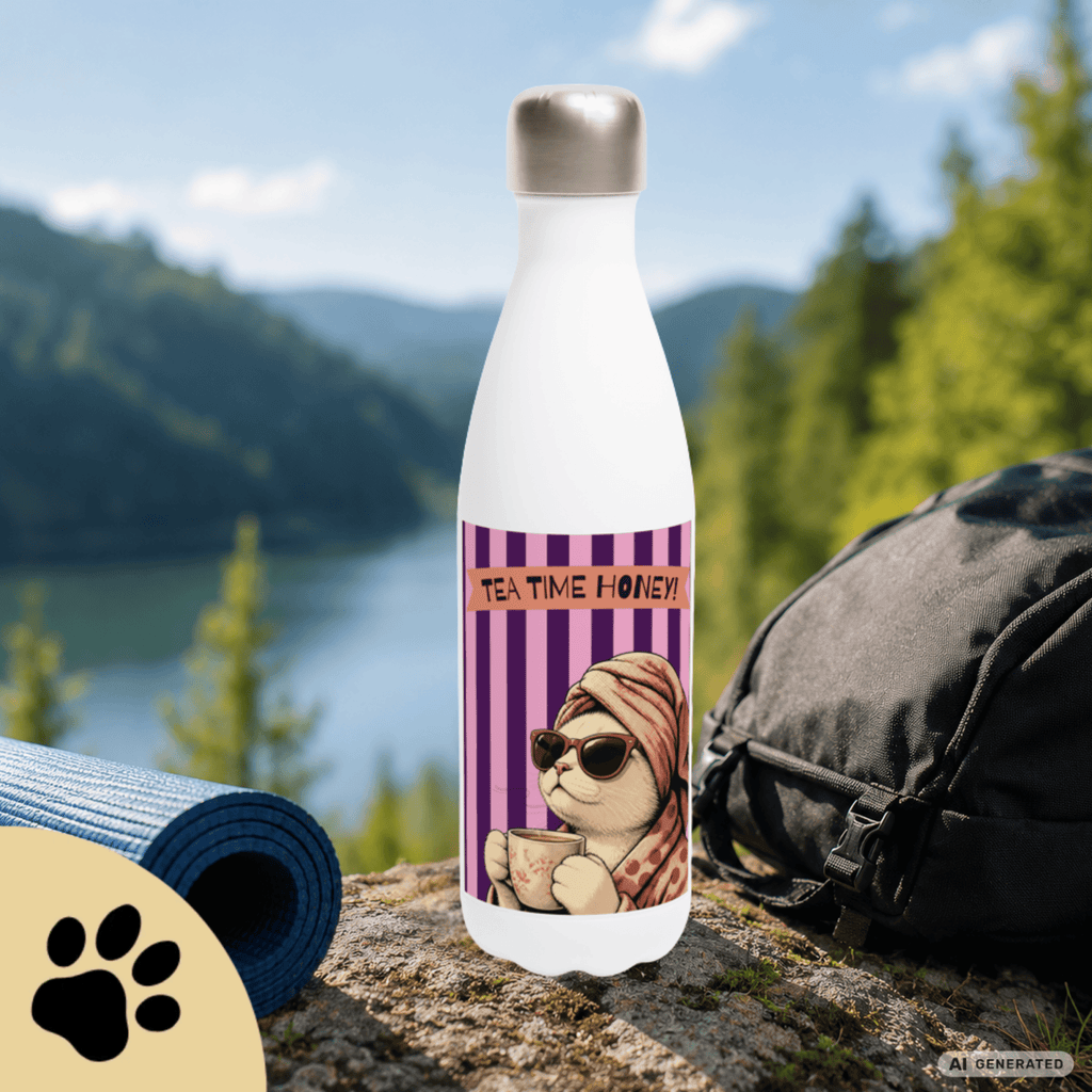 🫖🐱 Katzen Trinkflasche "Tea Time Honey" | Isolierflasche 500 ml | Geschenk für Katzenfans & Teeliebhaber - Sunbeamstore