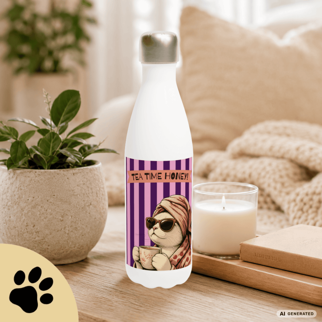 🫖🐱 Katzen Trinkflasche "Tea Time Honey" | Isolierflasche 500 ml | Geschenk für Katzenfans & Teeliebhaber - Sunbeamstore