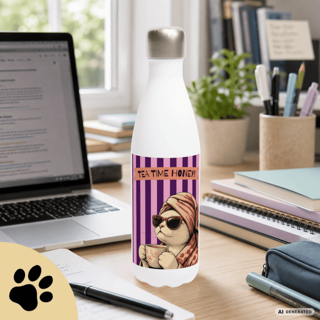 🫖🐱 Katzen Trinkflasche "Tea Time Honey" | Isolierflasche 500 ml | Geschenk für Katzenfans & Teeliebhaber - Sunbeamstore