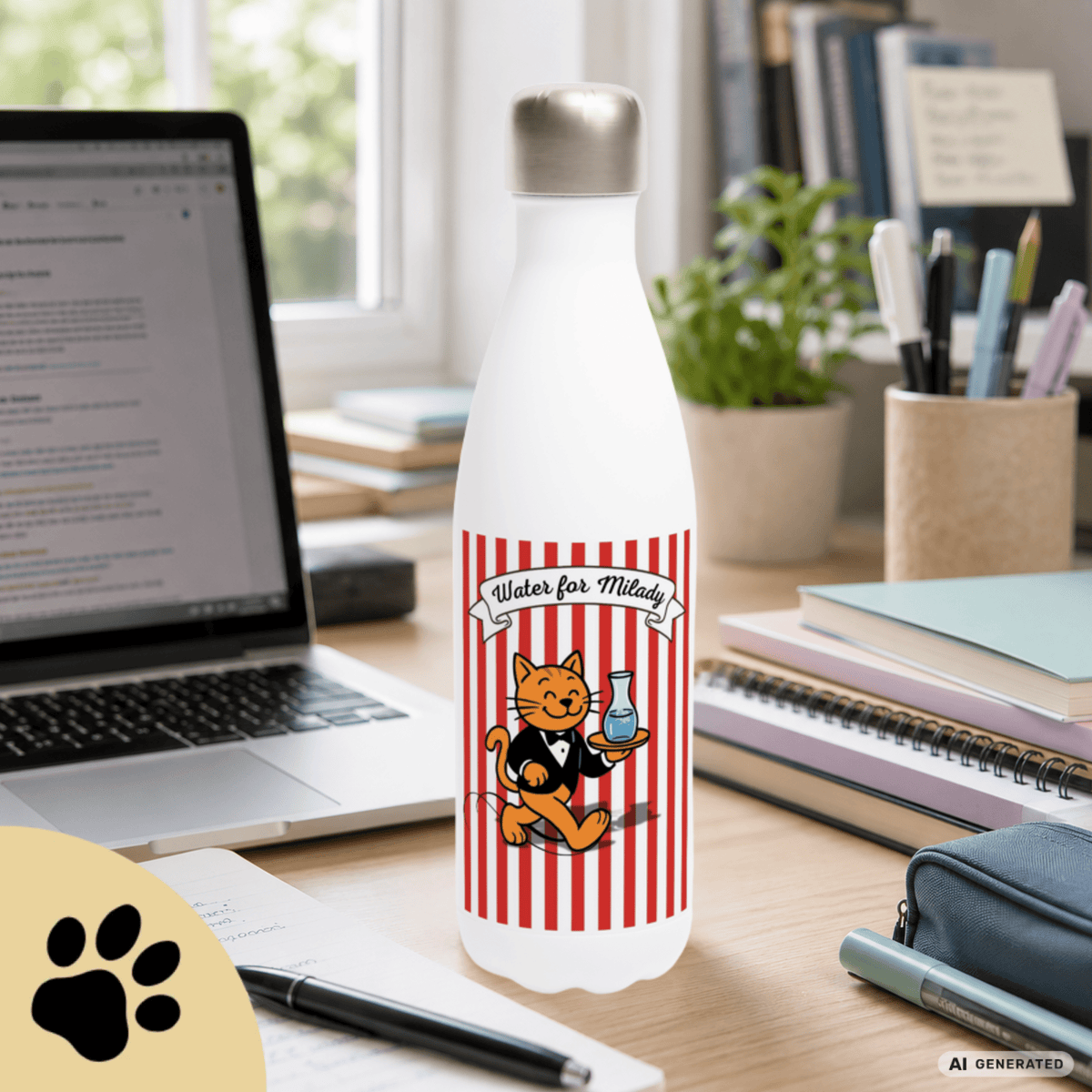 Katzen Trinkflasche "Water for Milady" | Isolierflasche 500 ml für Katzenfans - Sunbeamstore