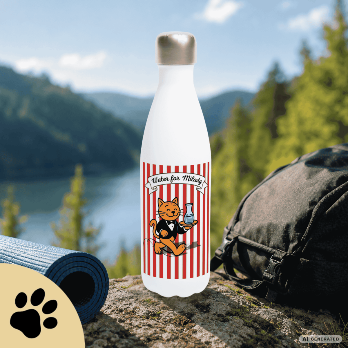 Katzen Trinkflasche "Water for Milady" | Isolierflasche 500 ml für Katzenfans - Sunbeamstore
