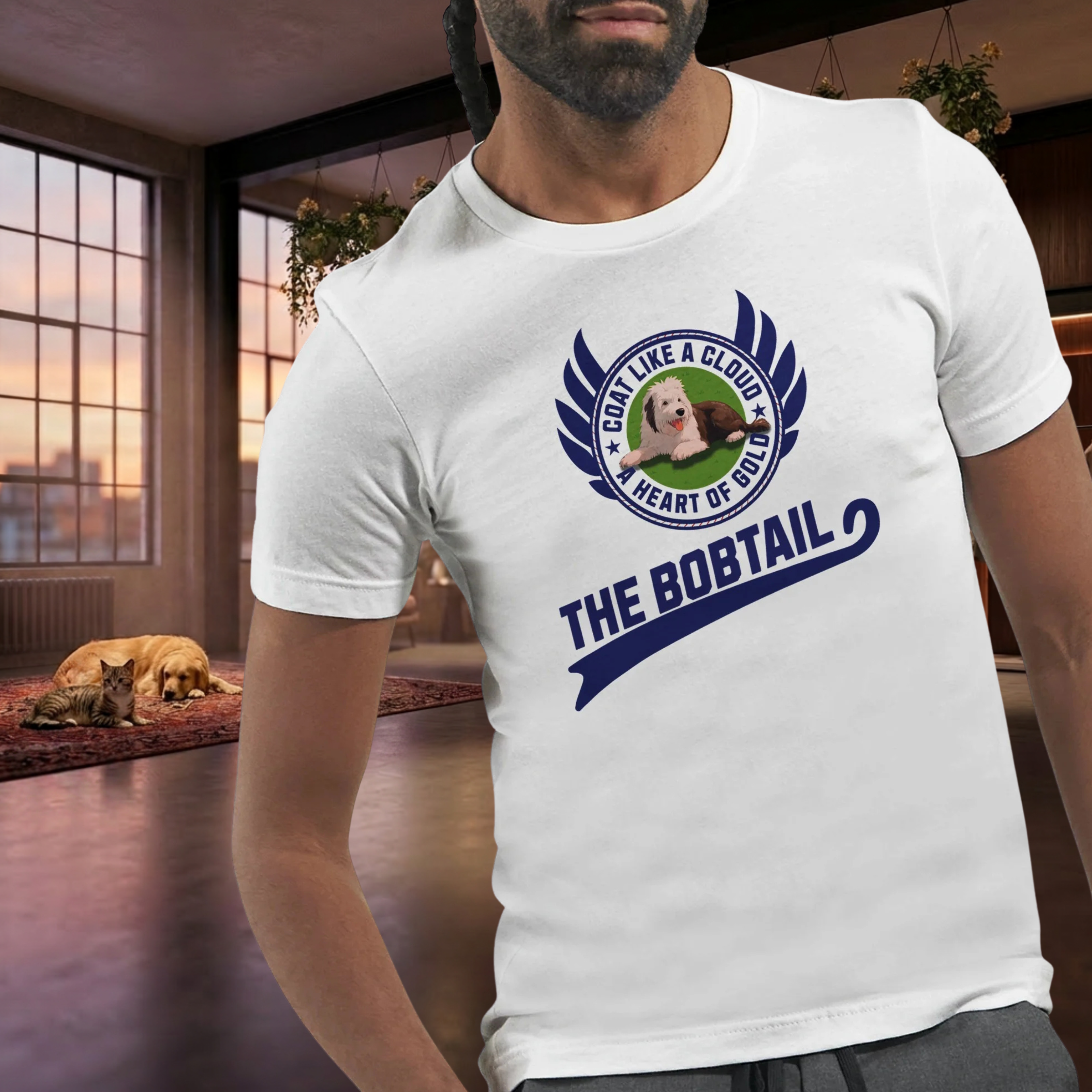 Old English Sheepdog Shirt – Bobtail Dog T-Shirt “Coat Like a Cloud, A Heart of Gold” – Geschenk für Hundeliebhaber – Unisex Bella Canvas 3001 Tee Premium Unisex Crewneck T-shirt