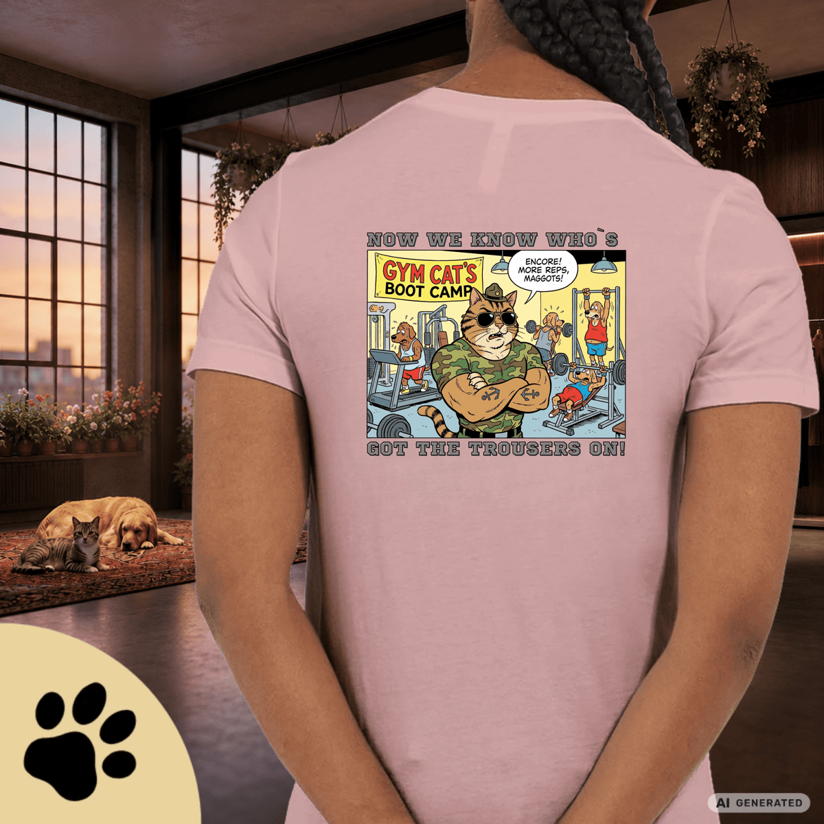 Max the Gym Cat I – Lustiges Katzen Fitness T-Shirt I Comic Katzen Shirt mit Rückenprint für Gym-Fans und Katzenliebhaber - Premium Unisex Crewneck T-shirt | Bella + Canvas 3001 - Sunbeamstore