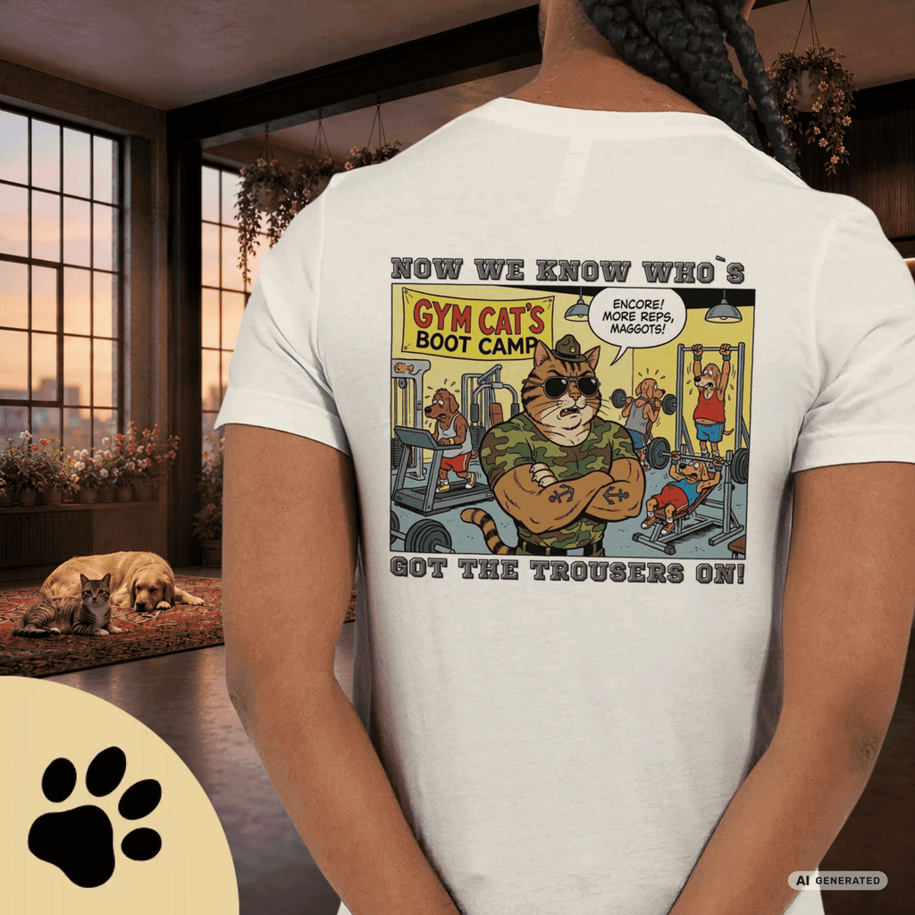 Max the Gym Cat I – Lustiges Katzen Fitness T-Shirt I Comic Katzen Shirt mit Rückenprint für Gym-Fans und Katzenliebhaber - Premium Unisex Crewneck T-shirt | Bella + Canvas 3001 - Sunbeamstore