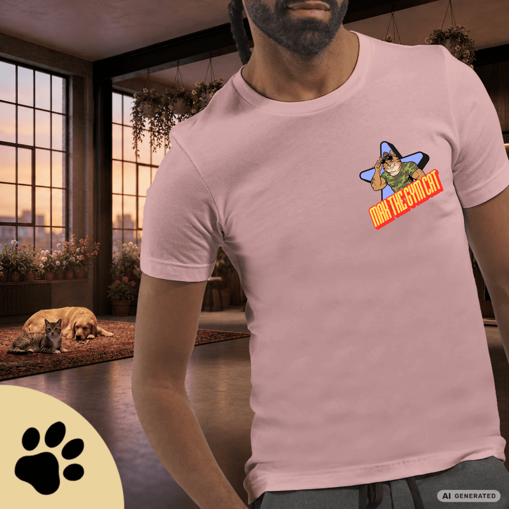 Max The Gym Cat T-Shirt II – Join the Boot Camp | Lustiges Fitness Katzen Shirt mit Rückenprint für Gym Fans & Katzenliebhaber Premium Unisex Crewneck T-shirt | Bella + Canvas 3001 - Sunbeamstore