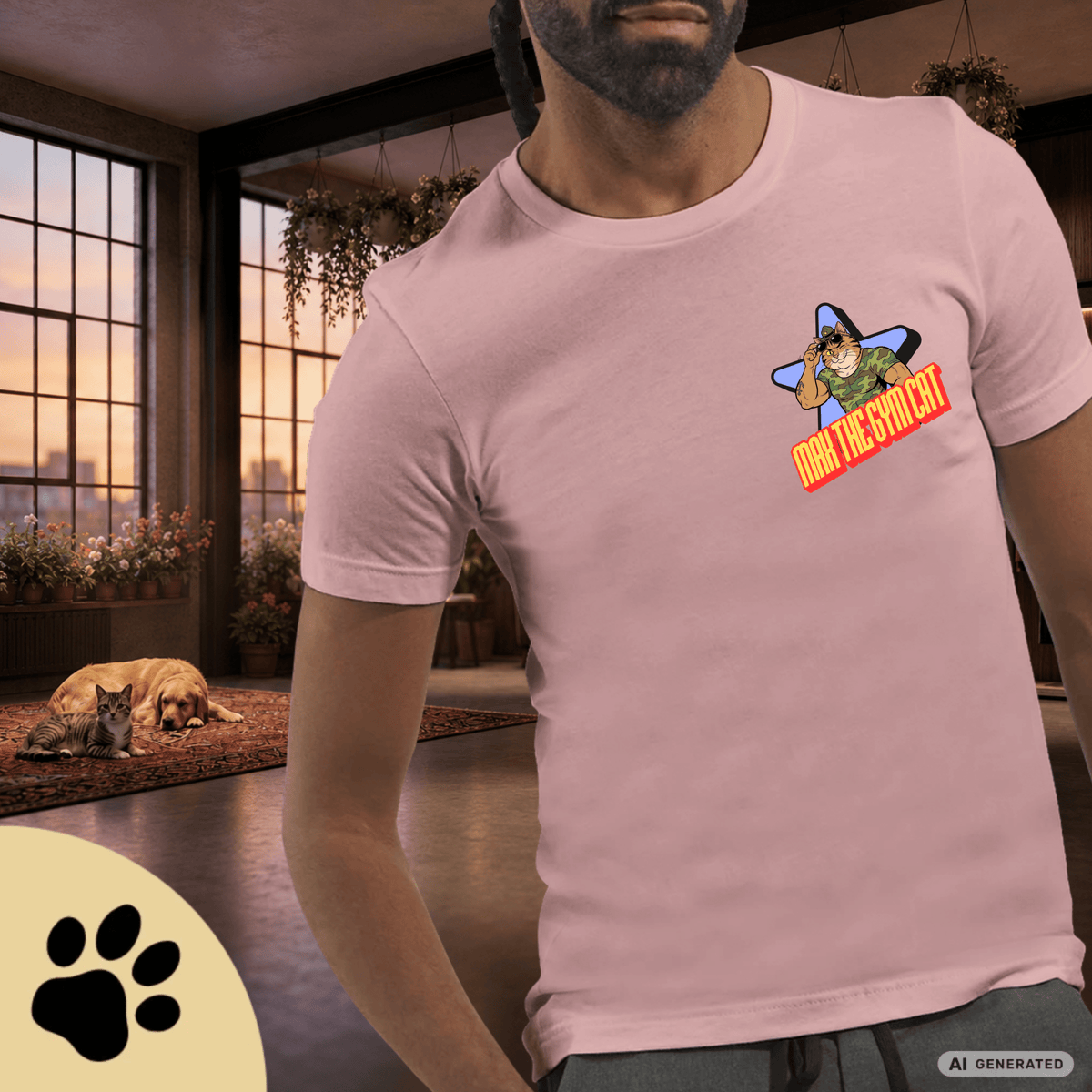 Max The Gym Cat T-Shirt II – Join the Boot Camp | Lustiges Fitness Katzen Shirt mit Rückenprint für Gym Fans & Katzenliebhaber Premium Unisex Crewneck T-shirt | Bella + Canvas 3001 - Sunbeamstore