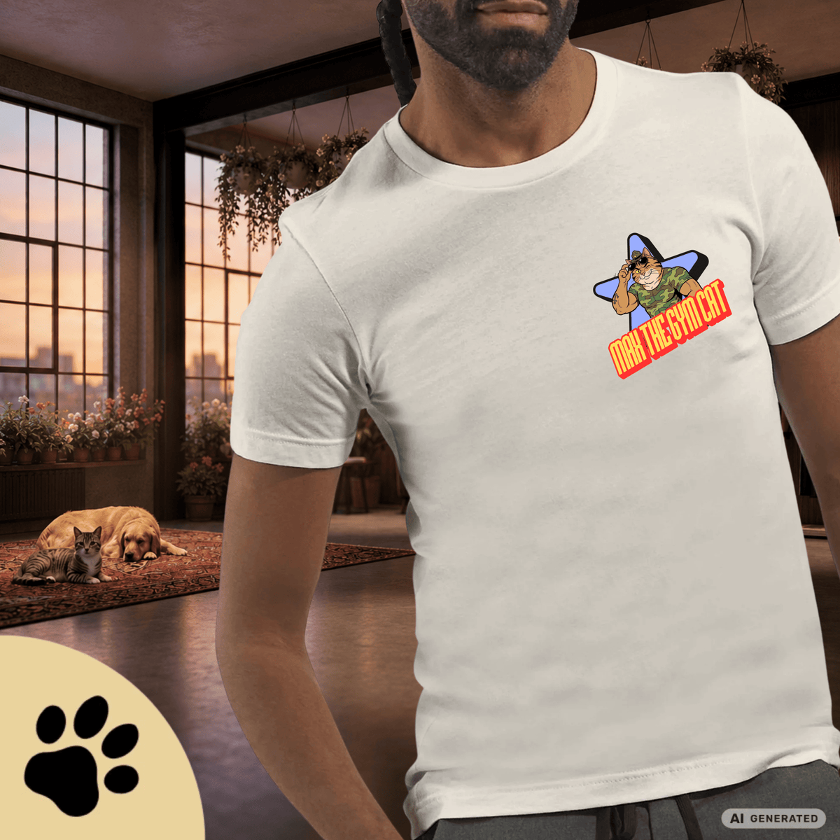 Max The Gym Cat T-Shirt II – Join the Boot Camp | Lustiges Fitness Katzen Shirt mit Rückenprint für Gym Fans & Katzenliebhaber Premium Unisex Crewneck T-shirt | Bella + Canvas 3001 - Sunbeamstore