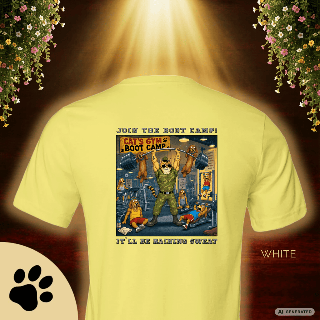 Max The Gym Cat T-Shirt II – Join the Boot Camp | Lustiges Fitness Katzen Shirt mit Rückenprint für Gym Fans & Katzenliebhaber Premium Unisex Crewneck T-shirt | Bella + Canvas 3001 - Sunbeamstore