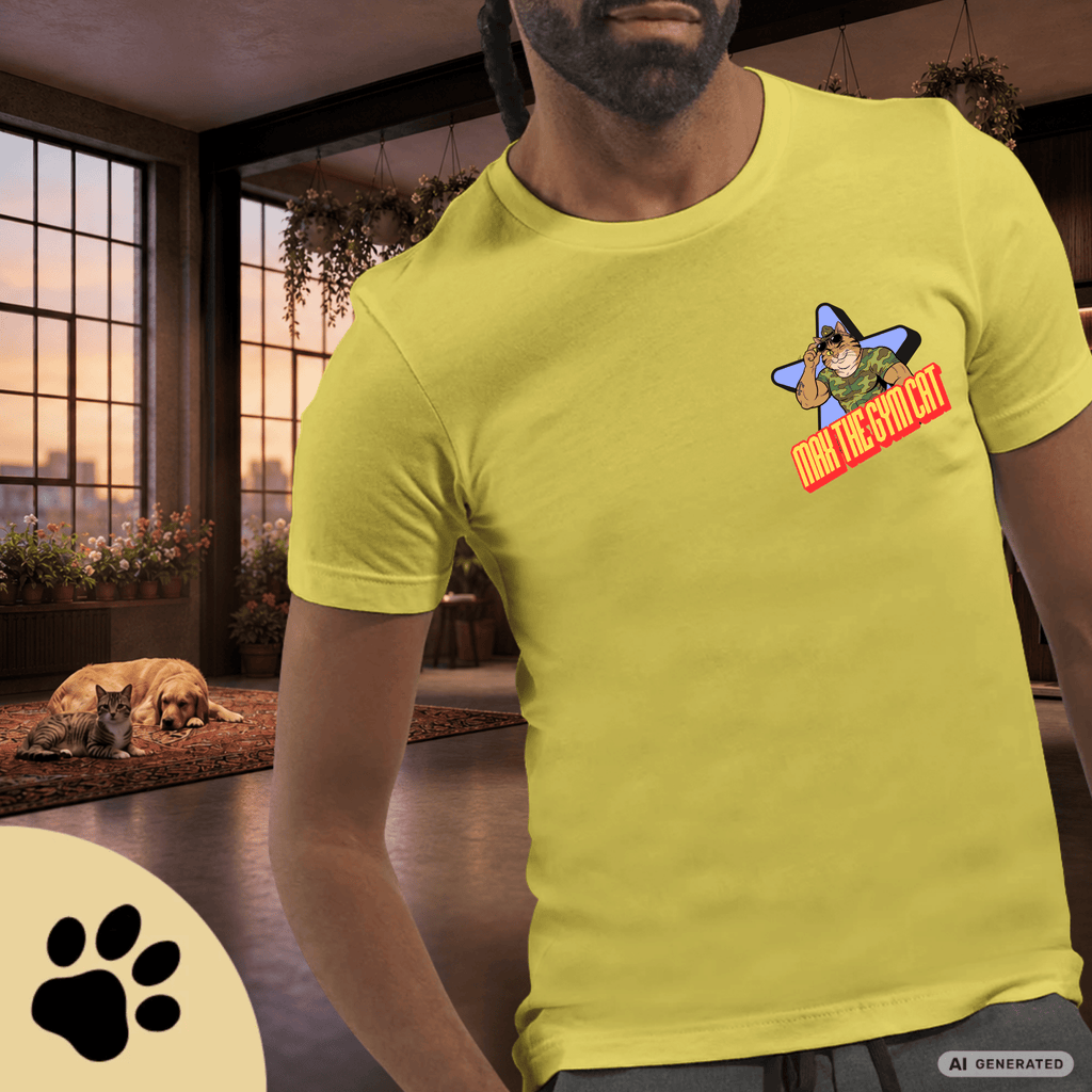 Max The Gym Cat T-Shirt II – Join the Boot Camp | Lustiges Fitness Katzen Shirt mit Rückenprint für Gym Fans & Katzenliebhaber Premium Unisex Crewneck T-shirt | Bella + Canvas 3001 - Sunbeamstore
