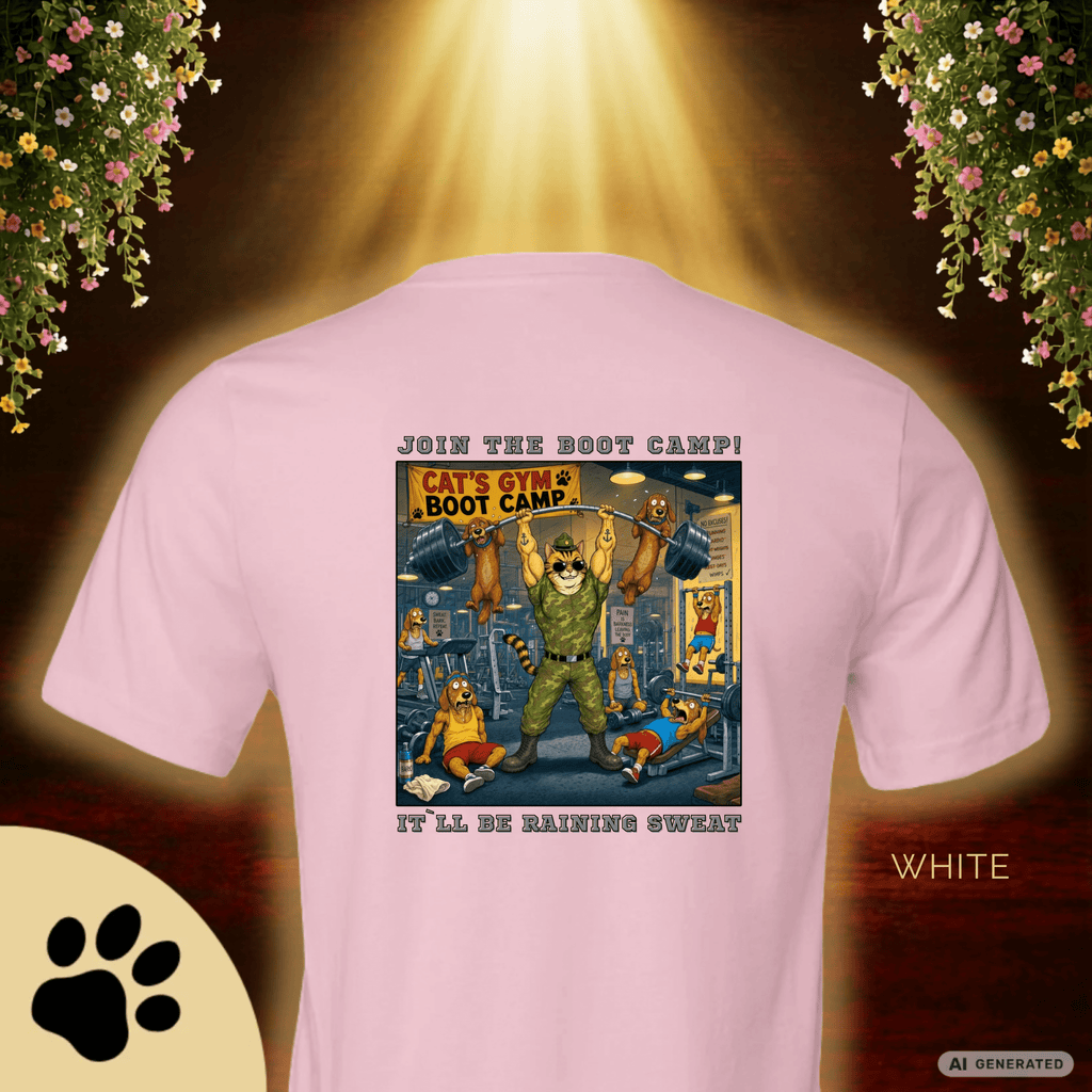 Max The Gym Cat T-Shirt II – Join the Boot Camp | Lustiges Fitness Katzen Shirt mit Rückenprint für Gym Fans & Katzenliebhaber Premium Unisex Crewneck T-shirt | Bella + Canvas 3001 - Sunbeamstore