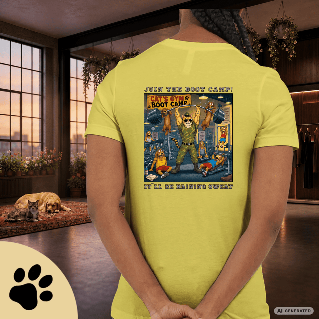 Max The Gym Cat T-Shirt II – Join the Boot Camp | Lustiges Fitness Katzen Shirt mit Rückenprint für Gym Fans & Katzenliebhaber Premium Unisex Crewneck T-shirt | Bella + Canvas 3001 - Sunbeamstore