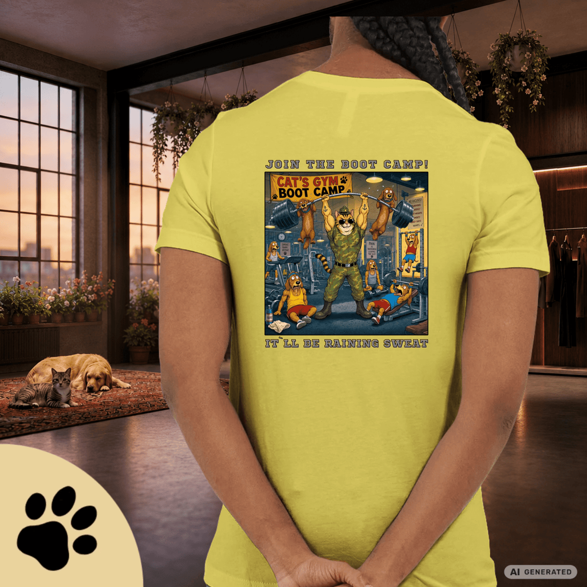 Max The Gym Cat T-Shirt II – Join the Boot Camp | Lustiges Fitness Katzen Shirt mit Rückenprint für Gym Fans & Katzenliebhaber Premium Unisex Crewneck T-shirt | Bella + Canvas 3001 - Sunbeamstore