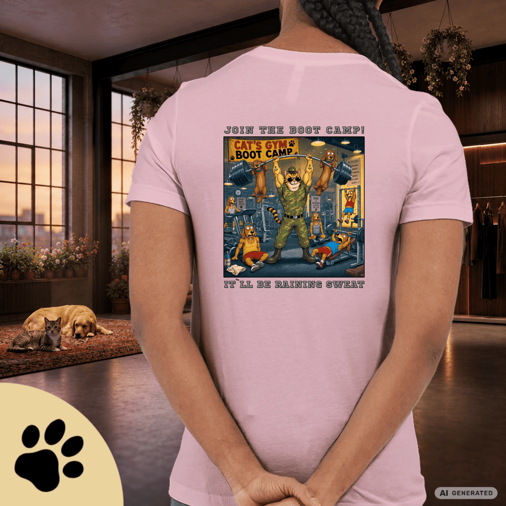 Max The Gym Cat T-Shirt II – Join the Boot Camp | Lustiges Fitness Katzen Shirt mit Rückenprint für Gym Fans & Katzenliebhaber Premium Unisex Crewneck T-shirt | Bella + Canvas 3001 - Sunbeamstore