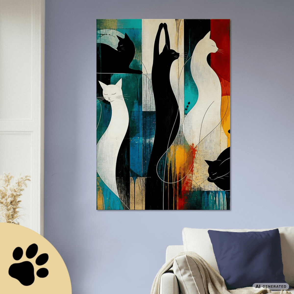Modernes Katzenbild auf Leinwand 70x100 cm – Sentinels of Silence I Canvas 70x100 cm / 28x40″ - Sunbeamstore