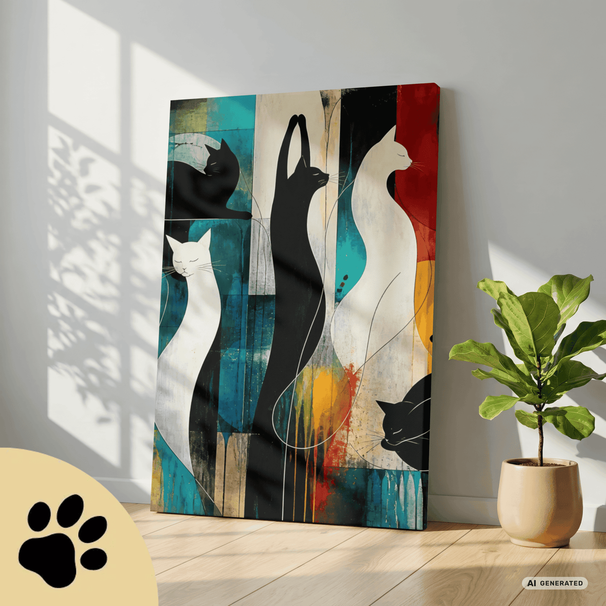 Modernes Katzenbild auf Leinwand 70x100 cm – Sentinels of Silence I Canvas 70x100 cm / 28x40″ - Sunbeamstore
