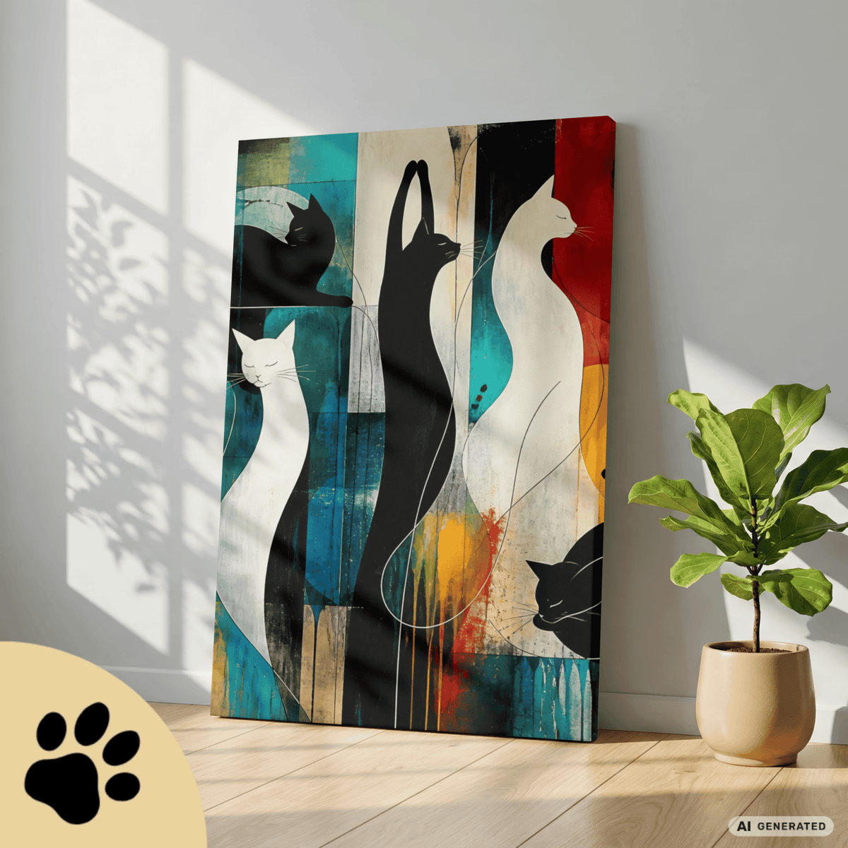 Modernes Katzenbild auf Leinwand 70x100 cm – Sentinels of Silence I Canvas 70x100 cm / 28x40″ - Sunbeamstore