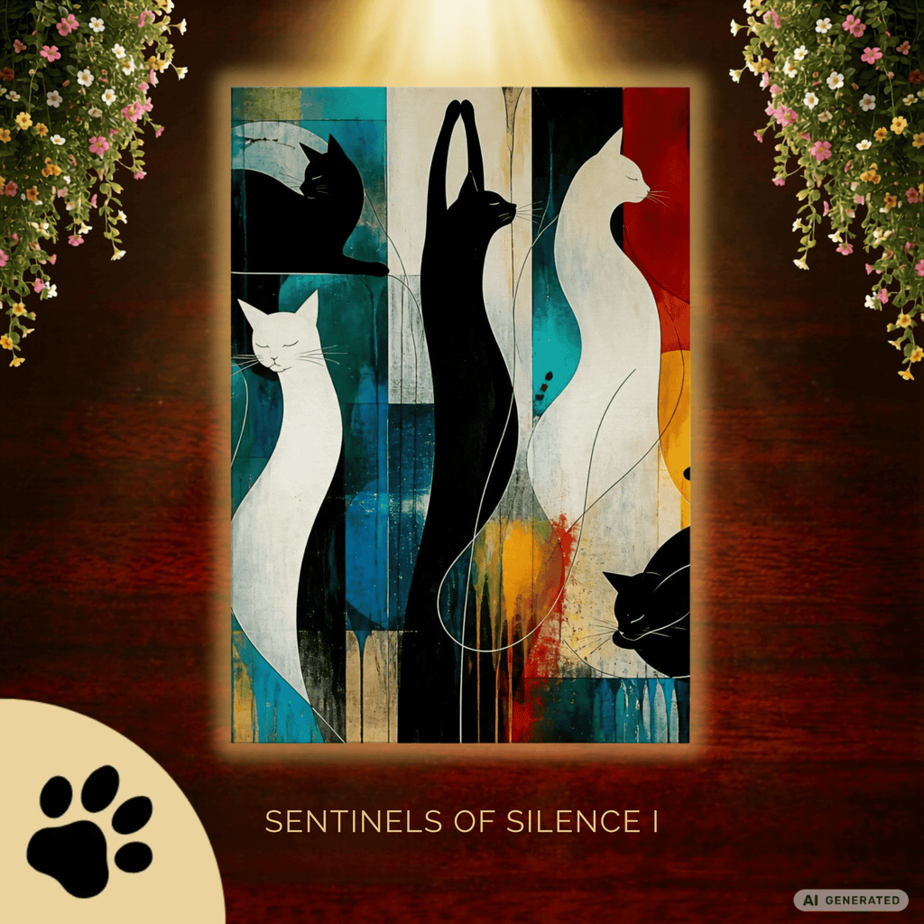 Modernes Katzenbild auf Leinwand 70x100 cm – Sentinels of Silence I Canvas 70x100 cm / 28x40″ - Sunbeamstore