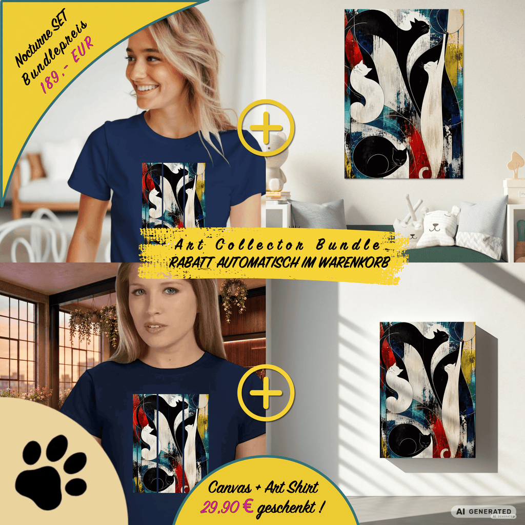 Nocturne for Four Cats – Modernes Katzenbild auf Leinwand 70 x 100 cm | Abstrakte Katzenkunst in kräftigen Farben I Canvas 70x100 cm / 28x40″ - Sunbeamstore
