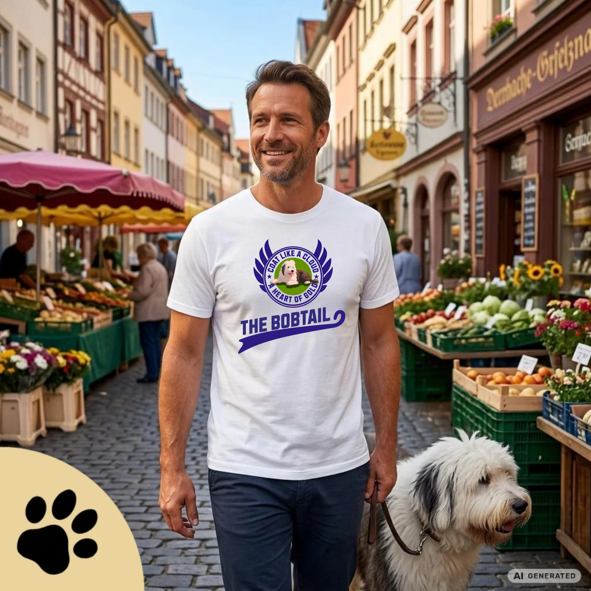 Old English Sheepdog Shirt – Bobtail Dog T-Shirt “Coat Like a Cloud, A Heart of Gold” – Geschenk für Hundeliebhaber – Unisex Bella Canvas 3001 Tee Premium Unisex Crewneck T-shirt - Sunbeamstore