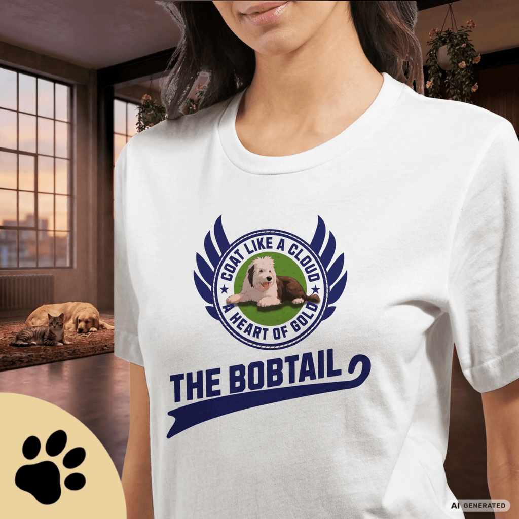 Old English Sheepdog Shirt – Bobtail Dog T-Shirt “Coat Like a Cloud, A Heart of Gold” – Geschenk für Hundeliebhaber – Unisex Bella Canvas 3001 Tee Premium Unisex Crewneck T-shirt - Sunbeamstore
