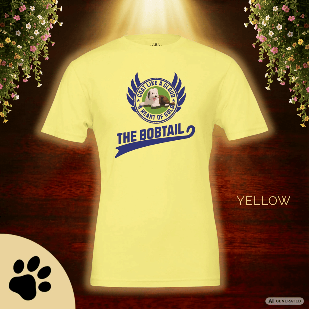 Old English Sheepdog Shirt – Bobtail Dog T-Shirt “Coat Like a Cloud, A Heart of Gold” – Geschenk für Hundeliebhaber – Unisex Bella Canvas 3001 Tee Premium Unisex Crewneck T-shirt - Sunbeamstore