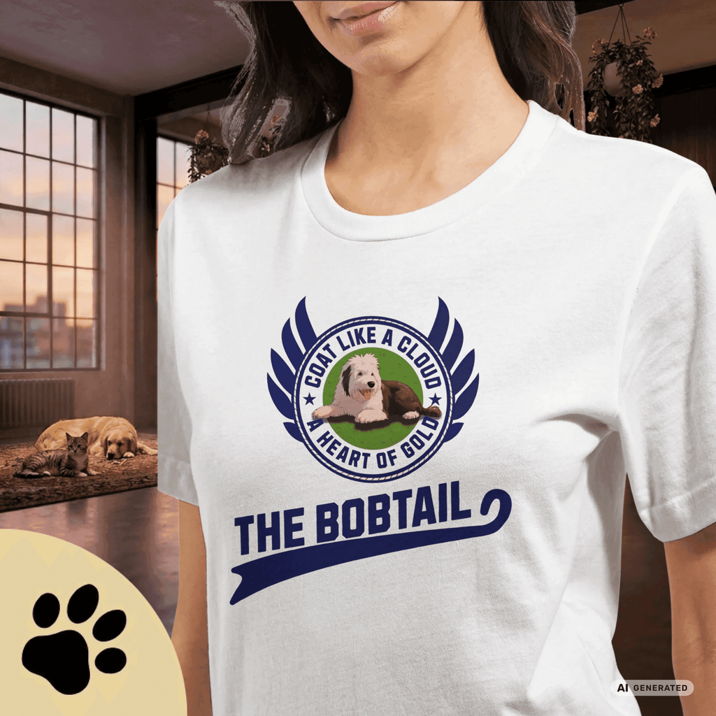 Old English Sheepdog Shirt – Bobtail Dog T-Shirt “Coat Like a Cloud, A Heart of Gold” – Geschenk für Hundeliebhaber – Unisex Bella Canvas 3001 Tee Premium Unisex Crewneck T-shirt - Sunbeamstore