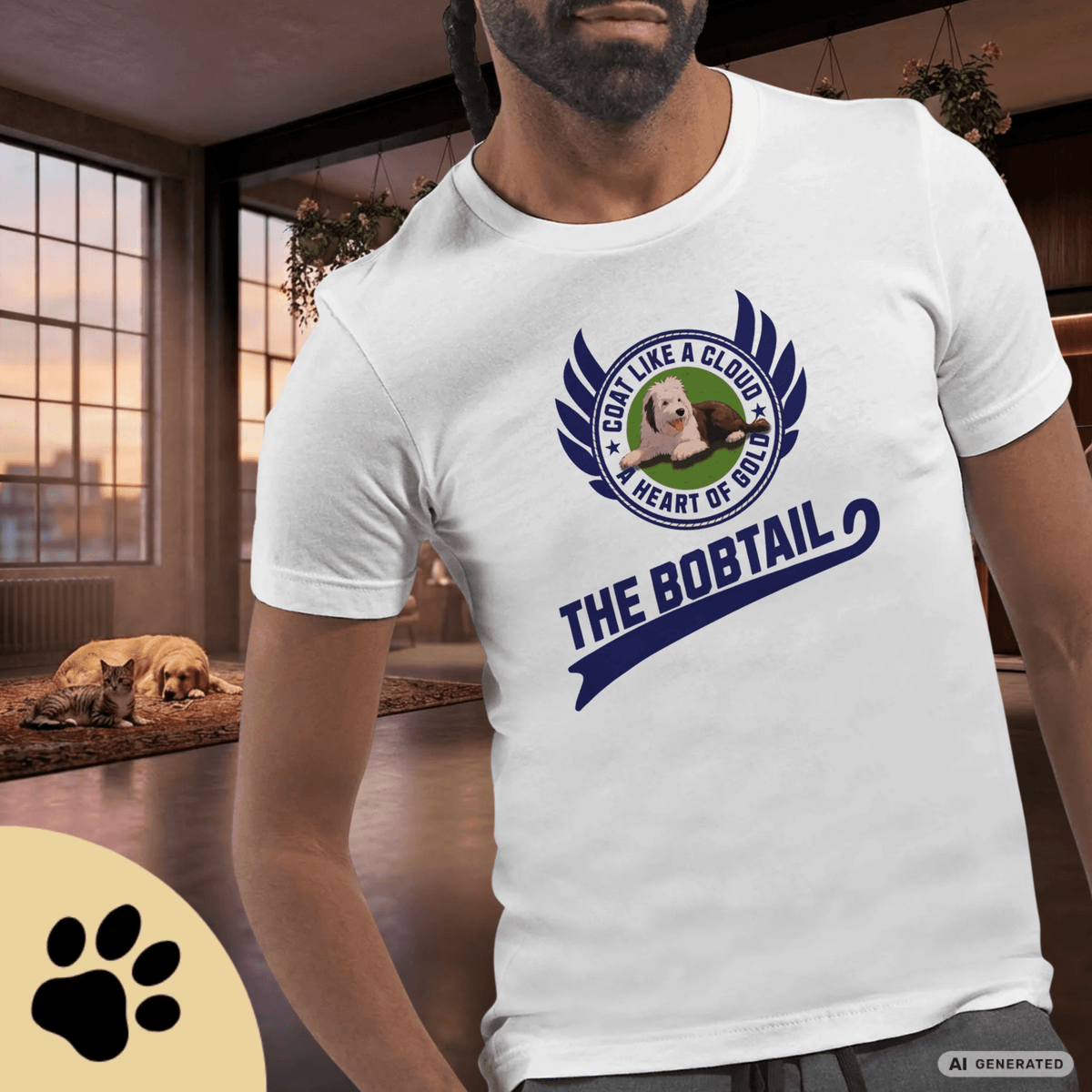 Old English Sheepdog Shirt – Bobtail Dog T-Shirt “Coat Like a Cloud, A Heart of Gold” – Geschenk für Hundeliebhaber – Unisex Bella Canvas 3001 Tee Premium Unisex Crewneck T-shirt - Sunbeamstore