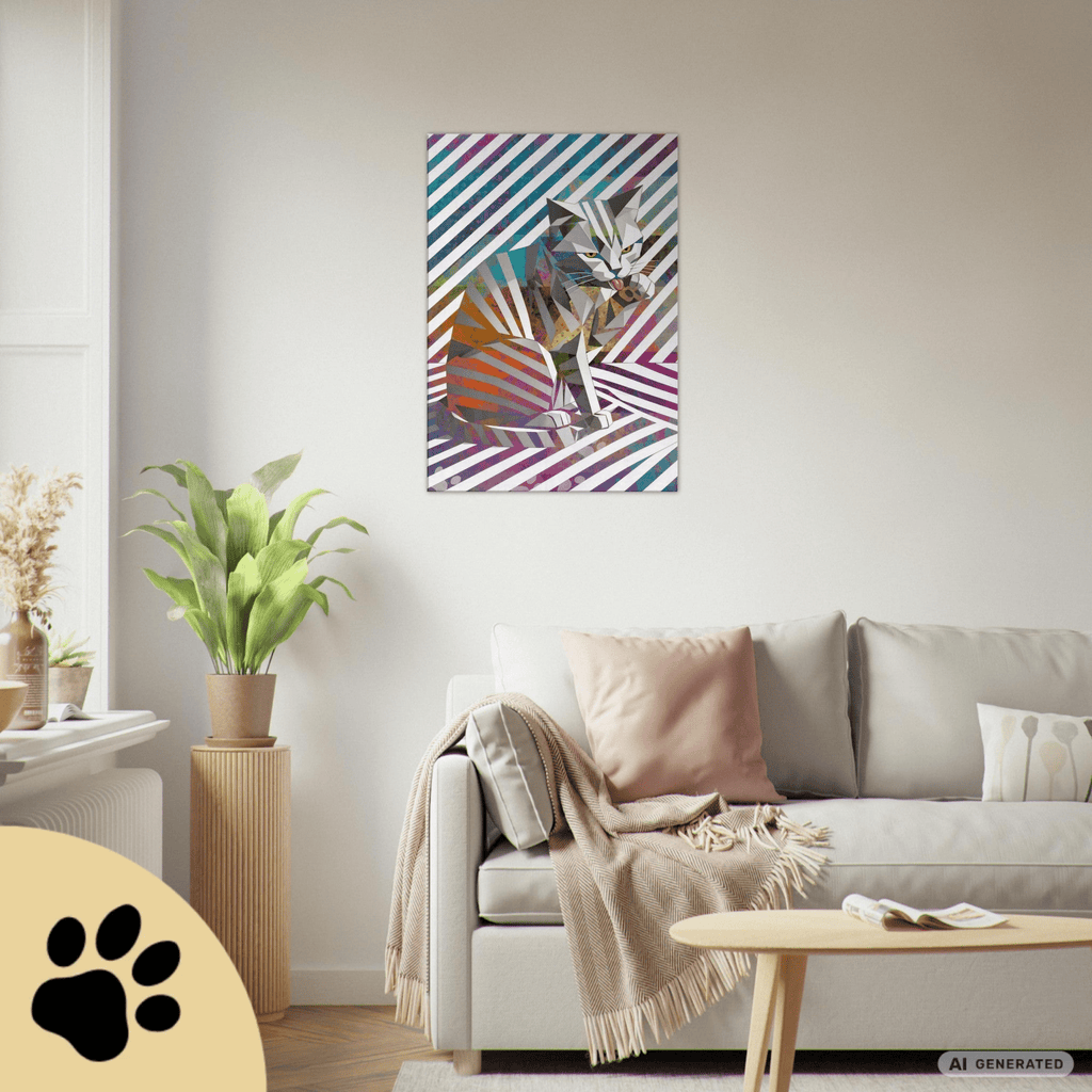 Origami Cat – Moderne Katzenkunst auf Leinwand 70 x 100 cm | Geometrische Pop Art Wanddeko für Katzenliebhaber I Canvas 70x100 cm / 28x40″ - Sunbeamstore