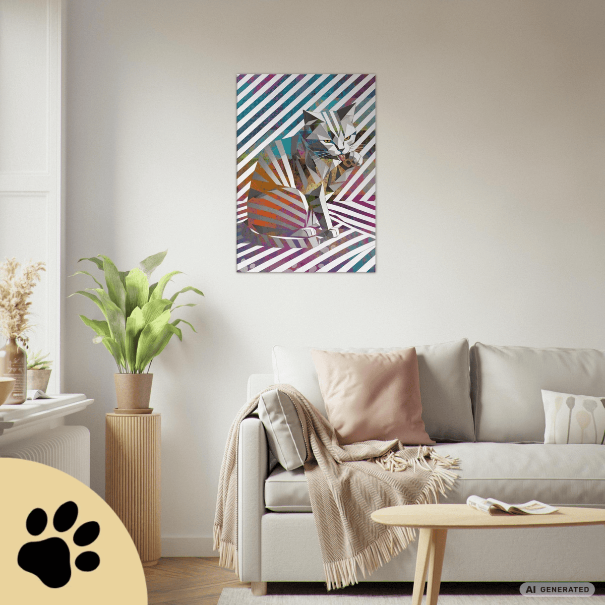 Origami Cat – Moderne Katzenkunst auf Leinwand 70 x 100 cm | Geometrische Pop Art Wanddeko für Katzenliebhaber I Canvas 70x100 cm / 28x40″ - Sunbeamstore
