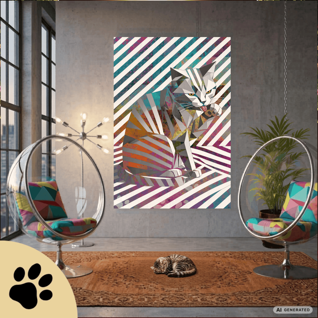 Origami Cat – Moderne Katzenkunst auf Leinwand 70 x 100 cm | Geometrische Pop Art Wanddeko für Katzenliebhaber I Canvas 70x100 cm / 28x40″ - Sunbeamstore