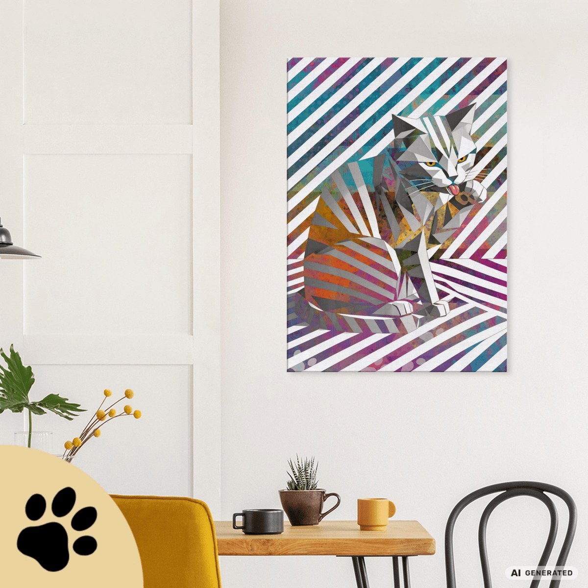 Origami Cat – Moderne Katzenkunst auf Leinwand 70 x 100 cm | Geometrische Pop Art Wanddeko für Katzenliebhaber I Canvas 70x100 cm / 28x40″ - Sunbeamstore