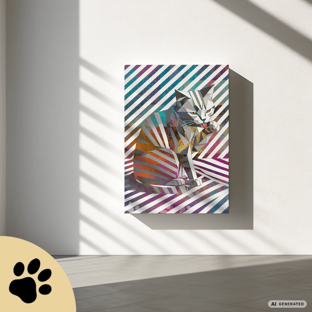 Origami Cat – Moderne Katzenkunst auf Leinwand 70 x 100 cm | Geometrische Pop Art Wanddeko für Katzenliebhaber I Canvas 70x100 cm / 28x40″ - Sunbeamstore