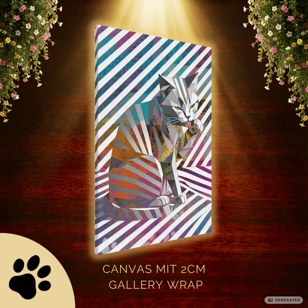 Origami Cat – Moderne Katzenkunst auf Leinwand 70 x 100 cm | Geometrische Pop Art Wanddeko für Katzenliebhaber I Canvas 70x100 cm / 28x40″ - Sunbeamstore