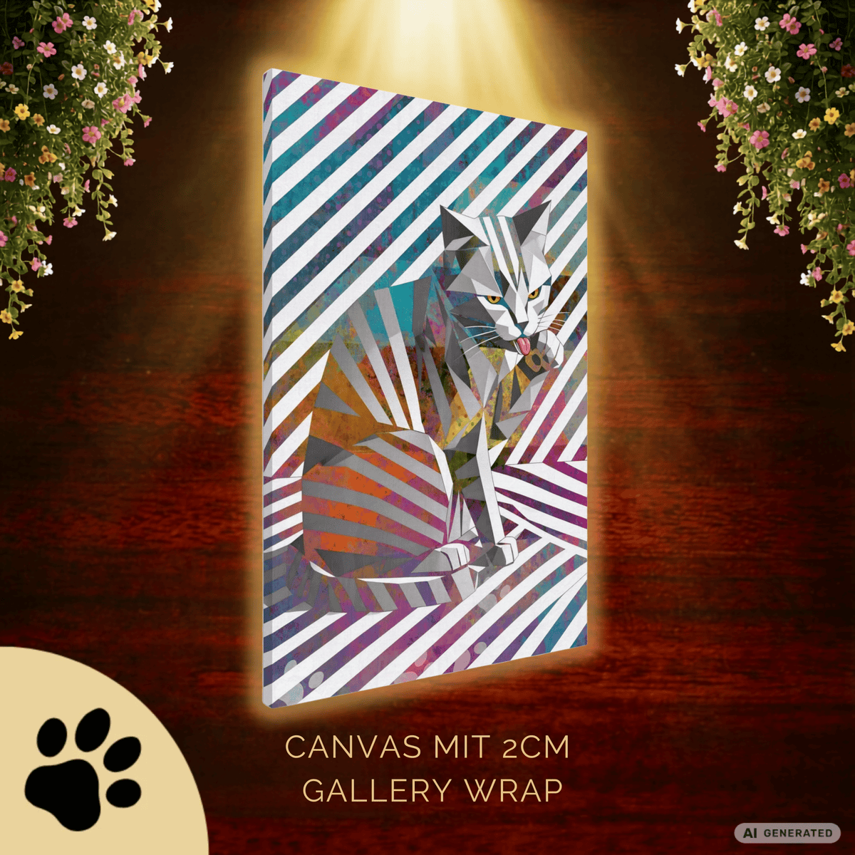Origami Cat – Moderne Katzenkunst auf Leinwand 70 x 100 cm | Geometrische Pop Art Wanddeko für Katzenliebhaber I Canvas 70x100 cm / 28x40″ - Sunbeamstore