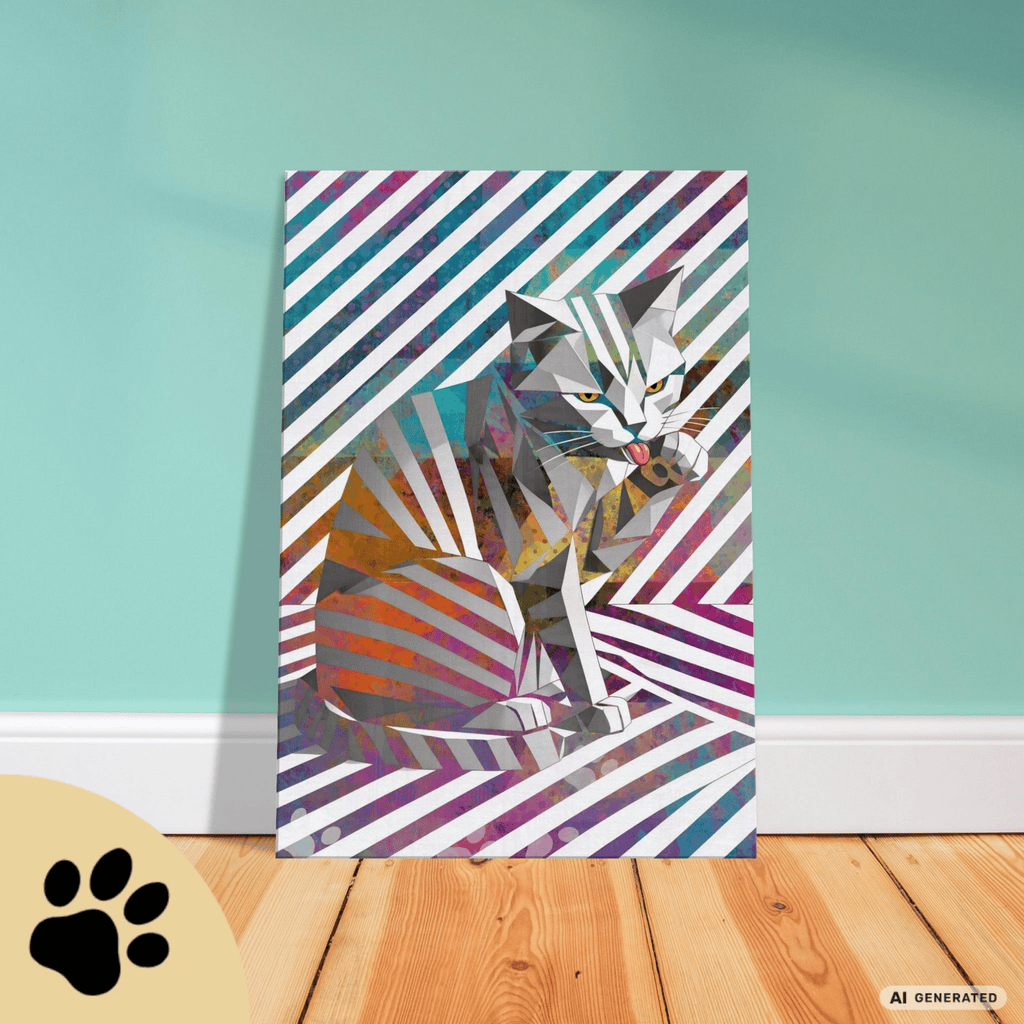 Origami Cat – Moderne Katzenkunst auf Leinwand 70 x 100 cm | Geometrische Pop Art Wanddeko für Katzenliebhaber I Canvas 70x100 cm / 28x40″ - Sunbeamstore