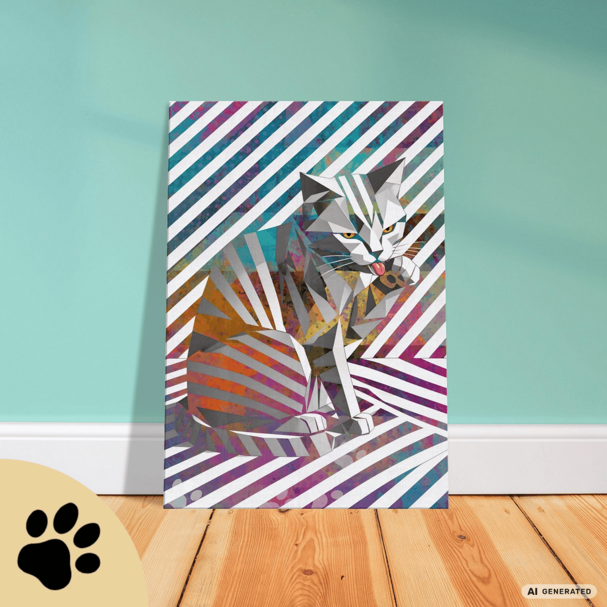 Origami Cat – Moderne Katzenkunst auf Leinwand 70 x 100 cm | Geometrische Pop Art Wanddeko für Katzenliebhaber I Canvas 70x100 cm / 28x40″ - Sunbeamstore