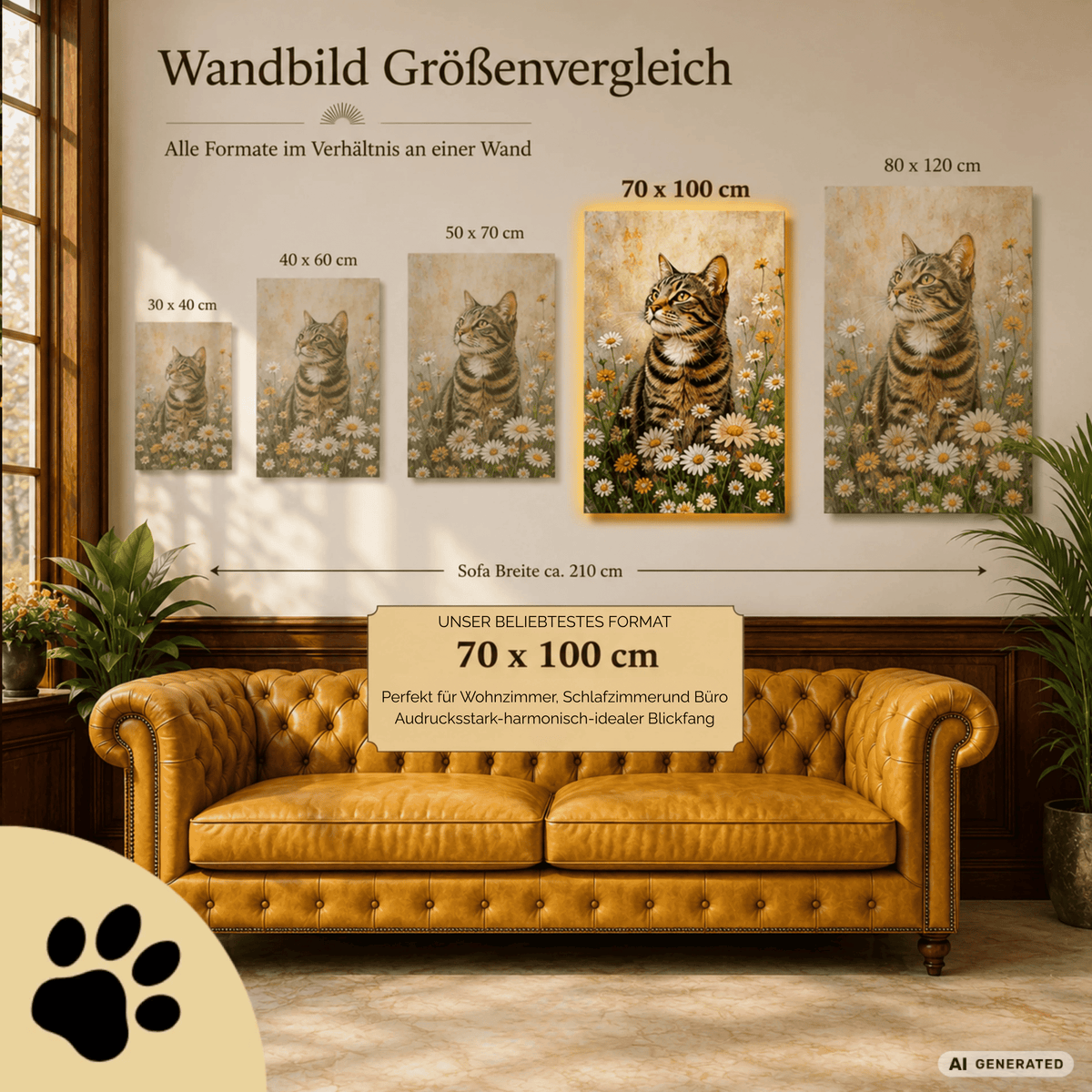 Origami Cat – Moderne Katzenkunst auf Leinwand 70 x 100 cm | Geometrische Pop Art Wanddeko für Katzenliebhaber I Canvas 70x100 cm / 28x40″ - Sunbeamstore