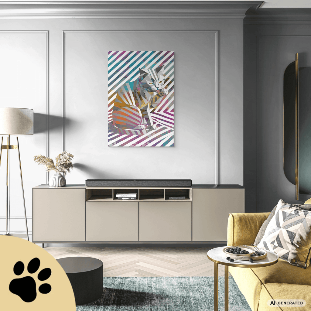 Origami Cat – Moderne Katzenkunst auf Leinwand 70 x 100 cm | Geometrische Pop Art Wanddeko für Katzenliebhaber I Canvas 70x100 cm / 28x40″ - Sunbeamstore