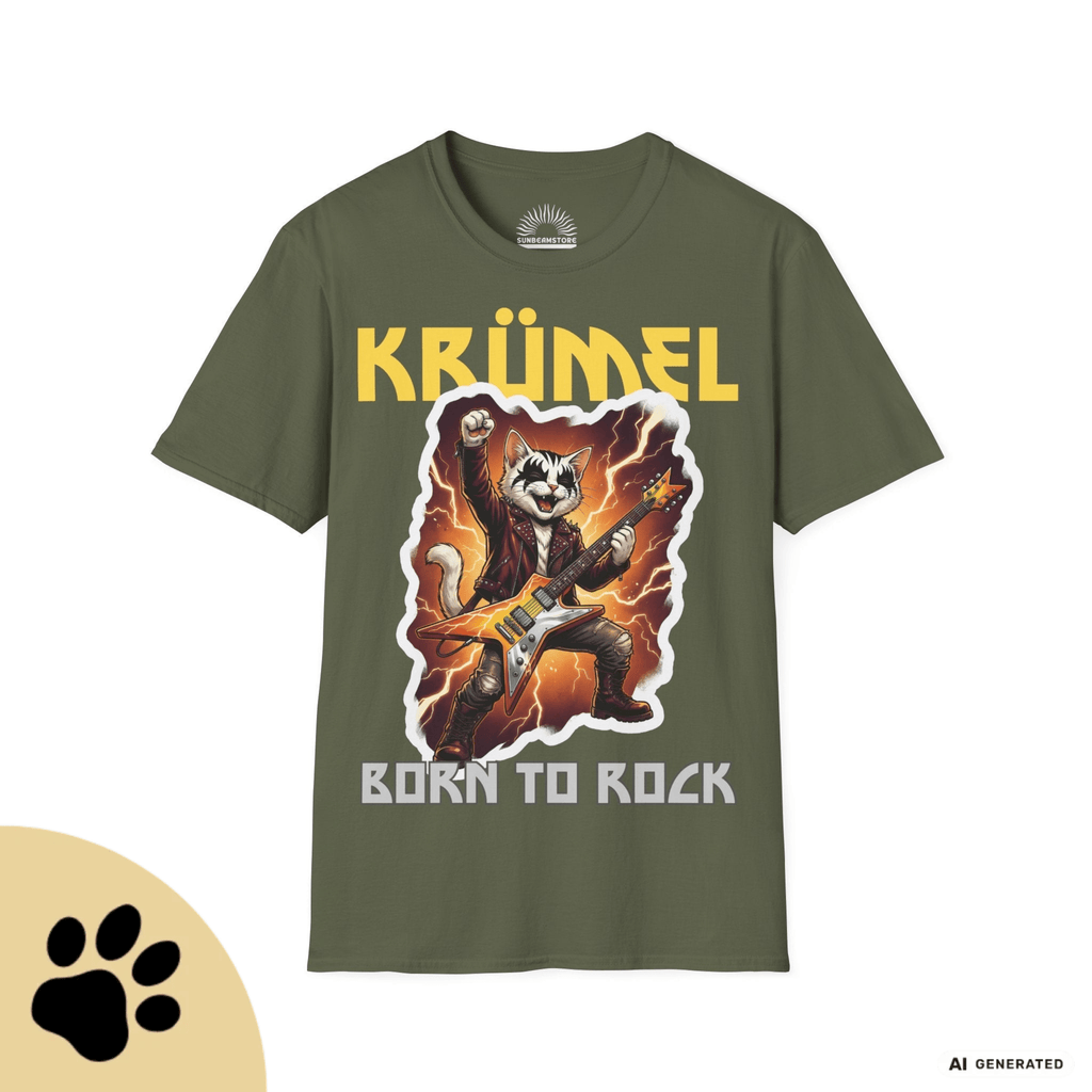 Personalisierbares Katzen Rocker T-Shirt mit Wunschname (bis 12 Zeichen) – Born to Rock – Gildan 64000 Unisex Shirt - Sunbeamstore