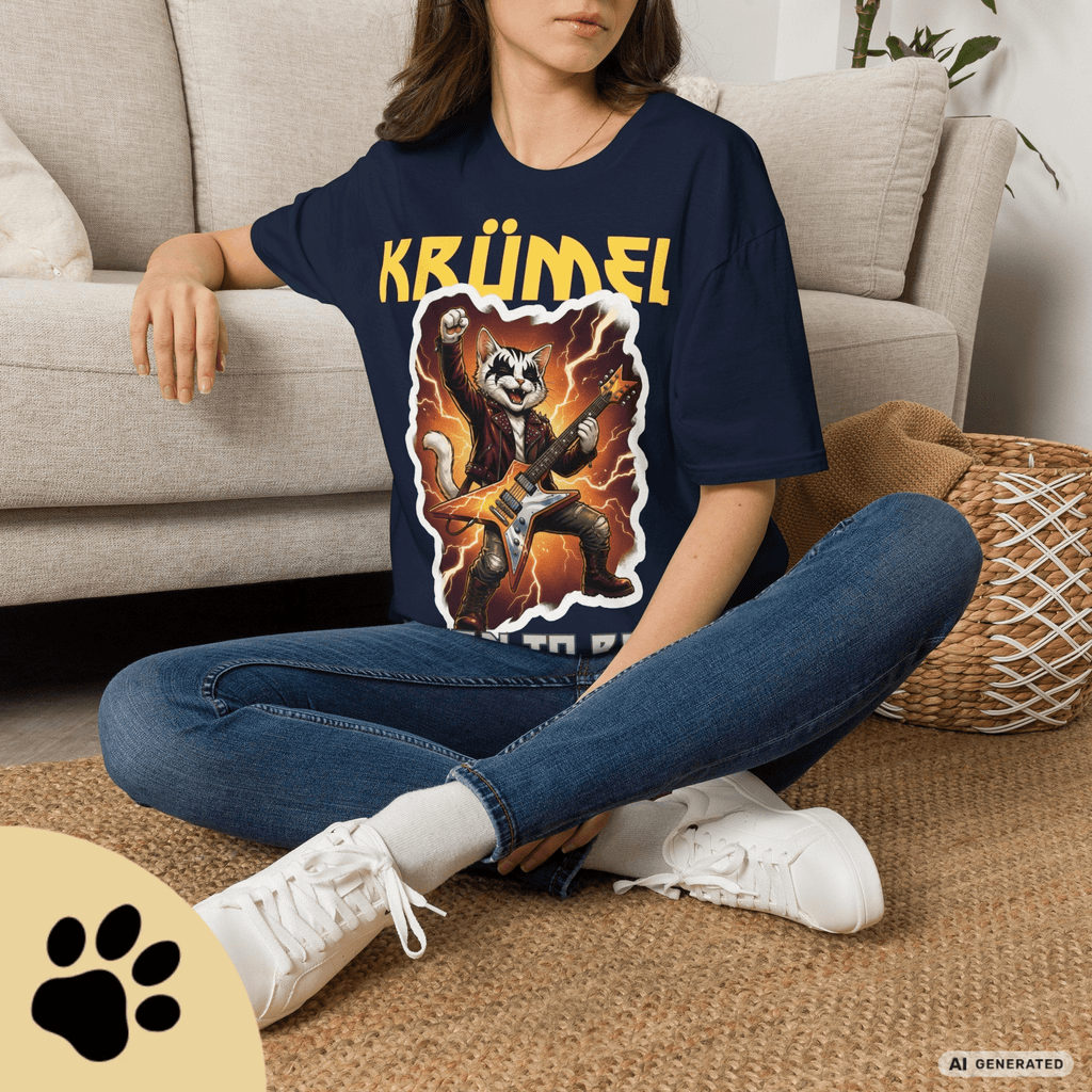 Personalisierbares Katzen Rocker T-Shirt mit Wunschname (bis 12 Zeichen) – Born to Rock – Gildan 64000 Unisex Shirt - Sunbeamstore