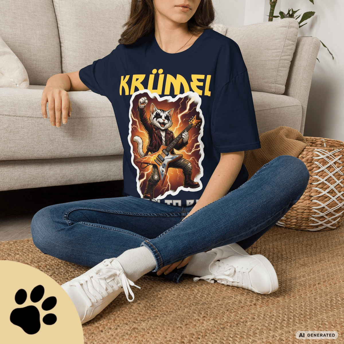 Personalisierbares Katzen Rocker T-Shirt mit Wunschname (bis 12 Zeichen) – Born to Rock – Gildan 64000 Unisex Shirt - Sunbeamstore