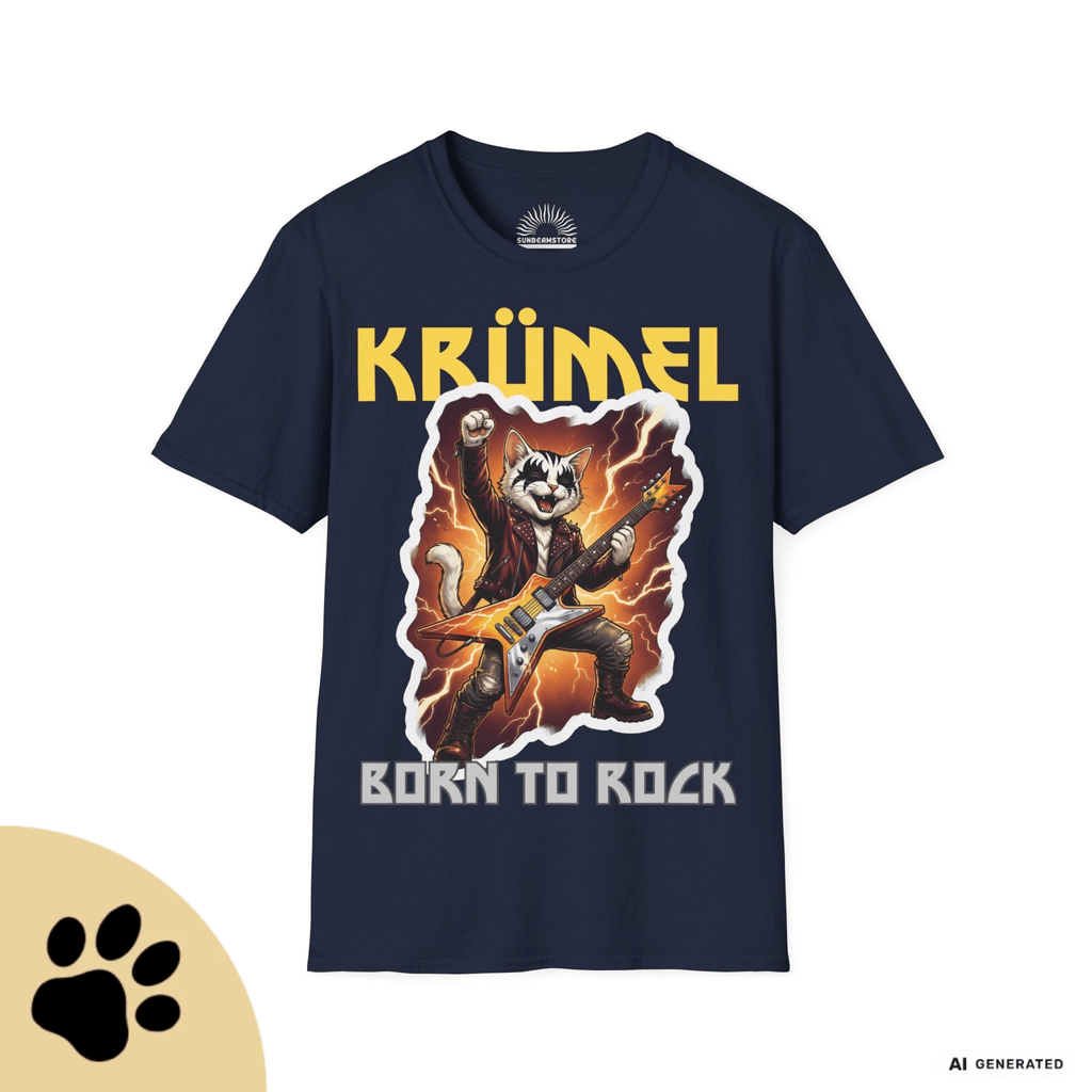 Personalisierbares Katzen Rocker T-Shirt mit Wunschname (bis 12 Zeichen) – Born to Rock – Gildan 64000 Unisex Shirt - Sunbeamstore